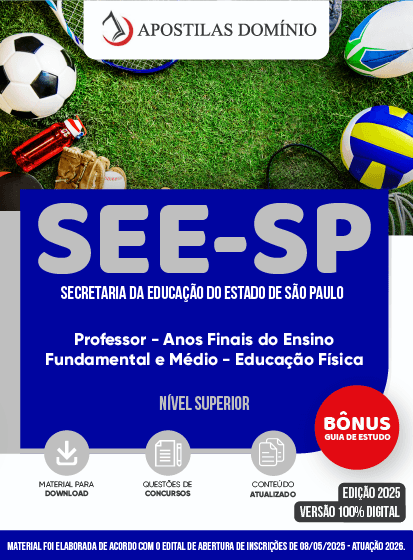 Apostila Apostila SEE-SP 2025 - Professor de Ensino Fundamental e Médio - Educação Física