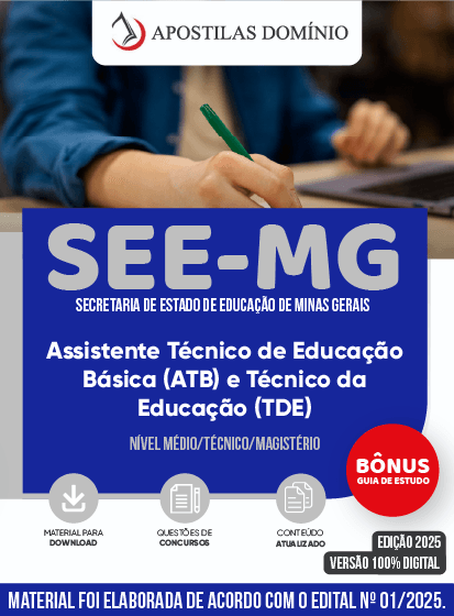 Apostila Apostila SEE-MG 2025 - Assistente Técnico de Educação Básica (ATB) e  Técnico da Educação (TDE)