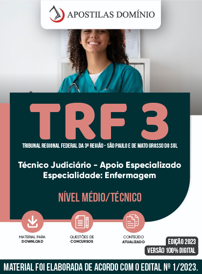 Apostila Apostila TRF 3ª Região 2023 - Técnico Judiciário - Apoio Especializado - Especialidade: Enfermagem