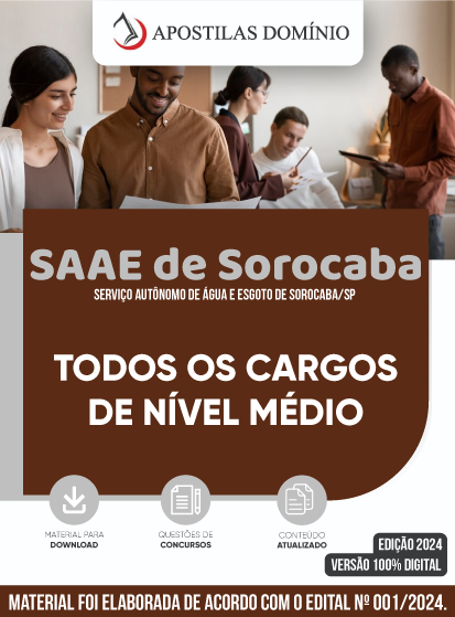Apostila Apostila SAAE de Sorocaba 2024 - TODOS OS CARGOS DE NÍVEL MÉDIO