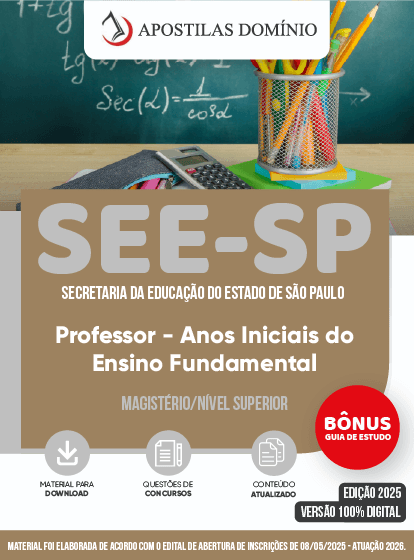 Apostila Apostila SEE-SP 2025 - PEB I - Anos Iniciais do Ensino Fundamental