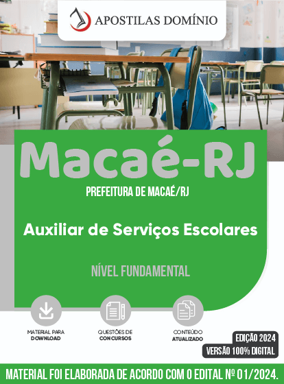 Apostila Apostila Prefeitura de Macaé/RJ 2024 - Auxiliar de Serviços Escolares