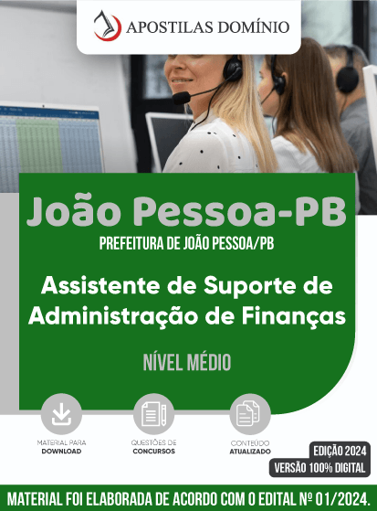 Apostila Apostila Prefeitura de João Pessoa/PB 2024- Assistente de Suporte de Administração de Finanças