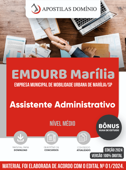 Apostila Apostila EMDURB Marília 2024 - Assistente Administrativo