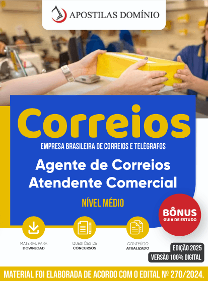 Apostila Apostila CORREIOS 2025 - Agente de Correios - Atendente Comercial
