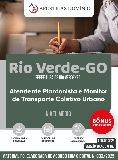Apostila Apostila Prefeitura de Rio Verde-GO 2025 - Atendente Plantonista e Monitor de Transporte Coletivo Urbano