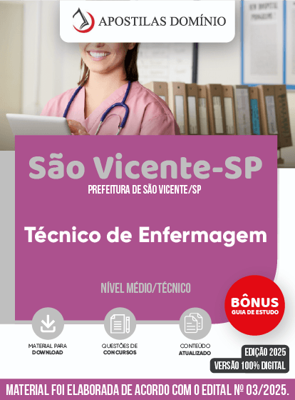 Apostila Apostila Prefeitura de São Vicente/SP 2025 - Técnico de Enfermagem